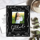 Black White Doodles Save the Date Graduation Photo Uitnodiging Briefkaart