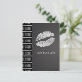Black White Dot & Faux Silver Shimmer Lips Event Briefkaart (Staand voorkant)