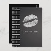 Black White Dot & Faux Silver Shimmer Lips Event Briefkaart (Voorkant / Achterkant)