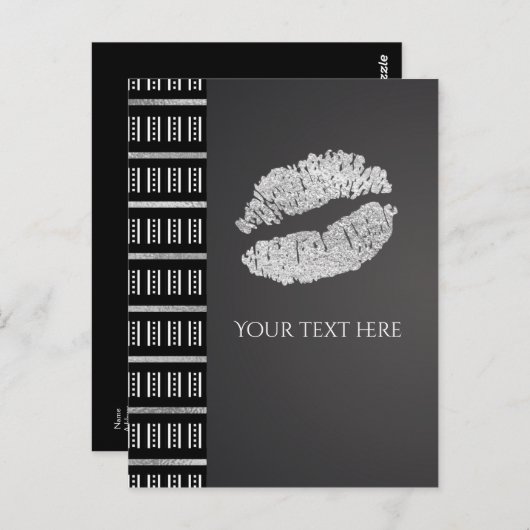 Black White Dot & Faux Silver Shimmer Lips Event Briefkaart (Voorkant / Achterkant)