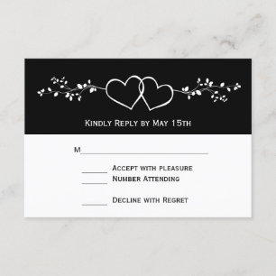 Black White Double Hearts Weddenschap RSVP-kaarten RSVP Kaartje