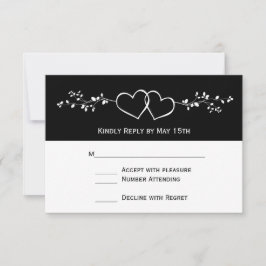 Black White Double Hearts Weddenschap RSVP-kaarten RSVP Kaartje