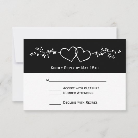 Black White Double Hearts Weddenschap RSVP-kaarten RSVP Kaartje (Voorkant)