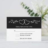 Black White Double Hearts Weddenschap RSVP-kaarten RSVP Kaartje (Staand voorkant)