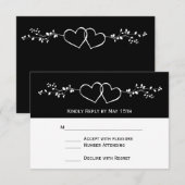 Black White Double Hearts Weddenschap RSVP-kaarten RSVP Kaartje (Voorkant / Achterkant)