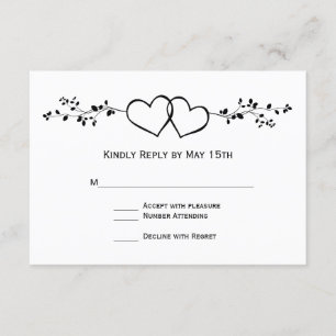 Black White Double Hearts Weddenschap RSVP-kaarten RSVP Kaartje