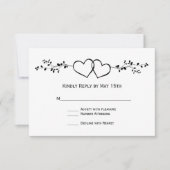 Black White Double Hearts Weddenschap RSVP-kaarten RSVP Kaartje (Voorkant)