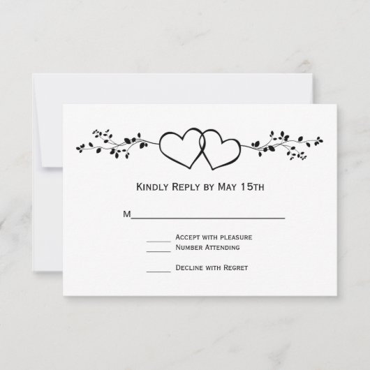 Black White Double Hearts Weddenschap RSVP-kaarten RSVP Kaartje (Voorkant)