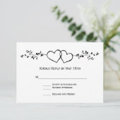 Black White Double Hearts Weddenschap RSVP-kaarten RSVP Kaartje (Staand voorkant)