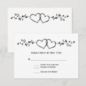 Black White Double Hearts Weddenschap RSVP-kaarten RSVP Kaartje (Voorkant / Achterkant)