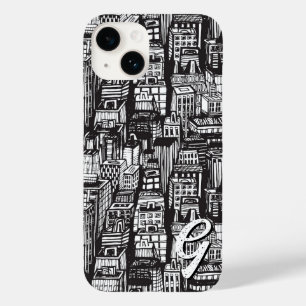 Black & White Downtown City, Skyscrapers, Monogram Case-Mate iPhone 14 Hoesje