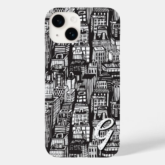 Black & White Downtown City, Skyscrapers, Monogram Case-Mate iPhone Case (Achterkant)