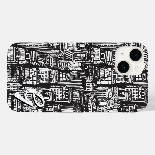 Black & White Downtown City, Skyscrapers, Monogram Case-Mate iPhone Case (Achterkant (horizontaal))