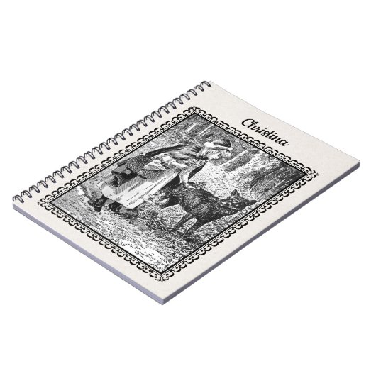 Black White Drawing Red Riding Hood Flowers Wolf Notitieboek (Linkerzijde)