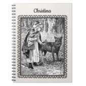 Black White Drawing Red Riding Hood Flowers Wolf Notitieboek (Voorkant)