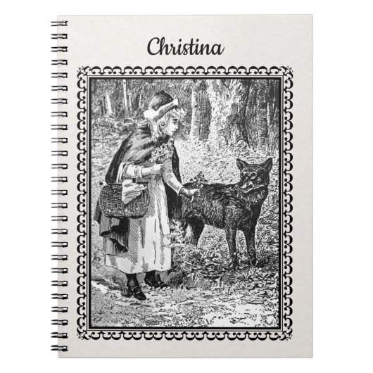 Black White Drawing Red Riding Hood Flowers Wolf Notitieboek (Voorkant)