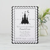 Black White Dream Castle in Clouds Birthday Kaart (Staand voorkant)