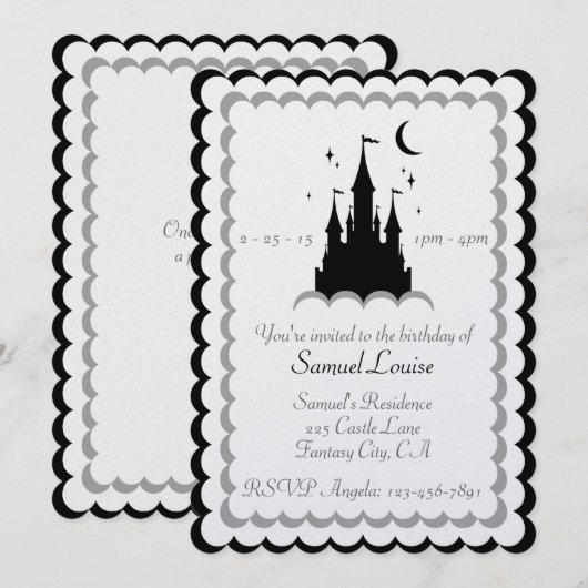 Black White Dream Castle in Clouds Birthday Kaart (Voorkant / Achterkant)