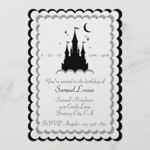 Black White Dream Castle in Clouds Birthday Kaart