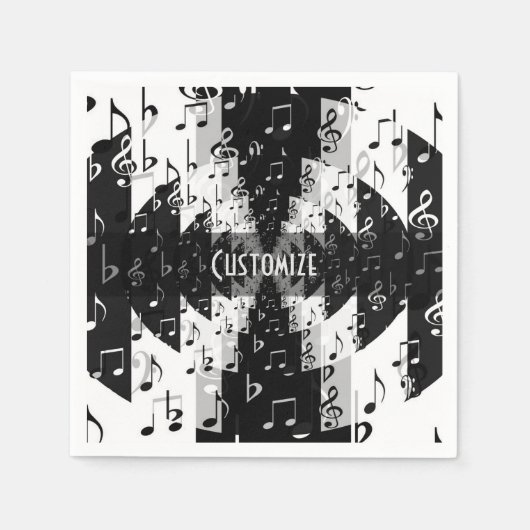 Black & White Echo-Muzieknoten Napkins Servetten (Voorkant)