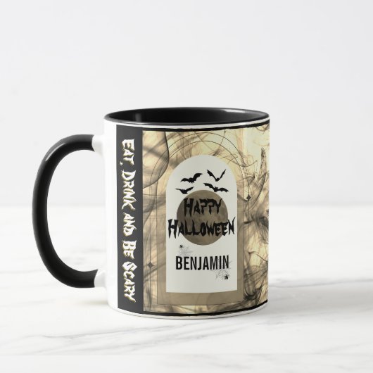 Black White Eet Drink en Wees eng Happy Halloween Mok (Links)