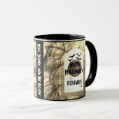 Black White Eet Drink en Wees eng Happy Halloween Mok (Voorkant rechts)