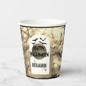 Black White Eet Drink en Wees eng Happy Halloween Papieren Bekers (Voorkant)