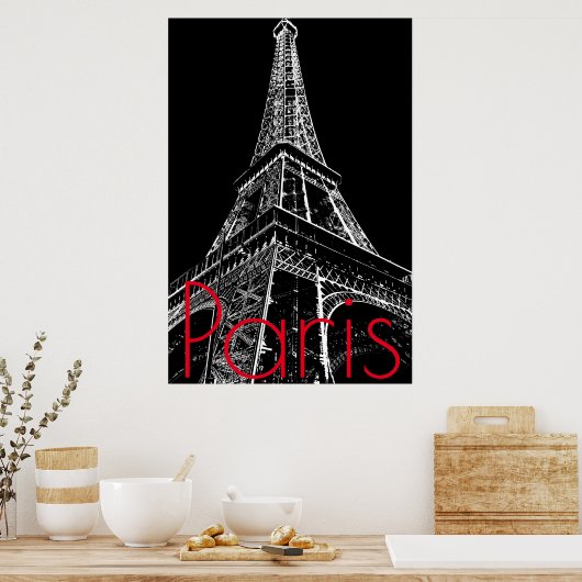 Black White Eiffel Tower in Paris Artwork Poster (Keuken)