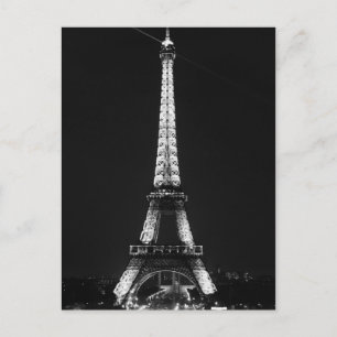 Black White Eiffel Tower in Paris Night Briefkaart