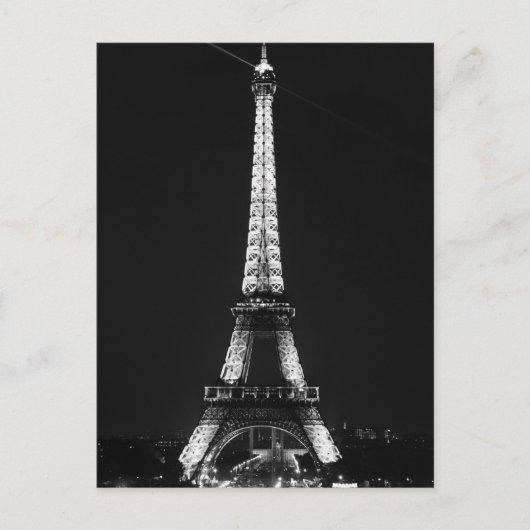 Black White Eiffel Tower in Paris Night Briefkaart (Voorkant)