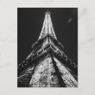 Black White Eiffel Tower in Paris Night Briefkaart