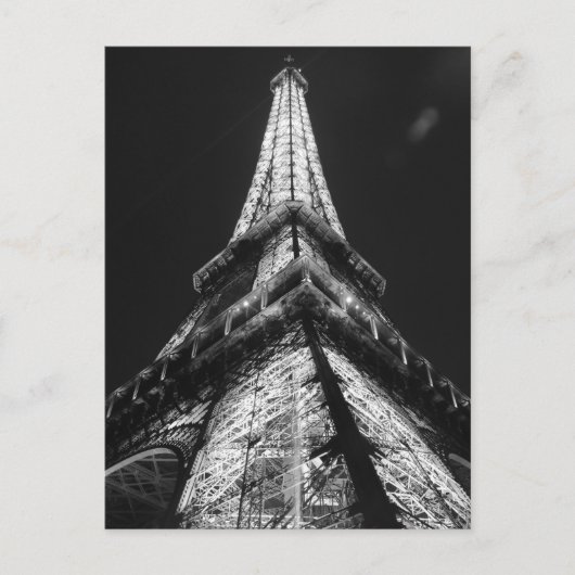 Black White Eiffel Tower in Paris Night Briefkaart (Voorkant)