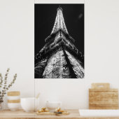 Black White Eiffel Tower in Paris Night Poster (Keuken)