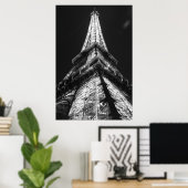 Black White Eiffel Tower in Paris Night Poster (Thuiskantoor)