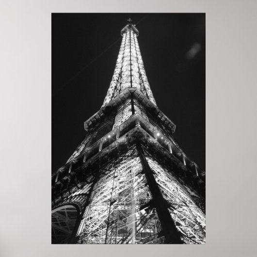 Black White Eiffel Tower in Paris Night Poster (Voorkant)