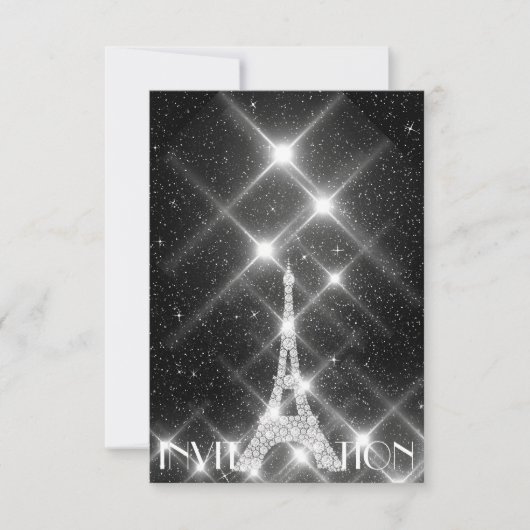 Black White Eiffel Tower Paris Dimond Crystals G Kaart (Voorkant)