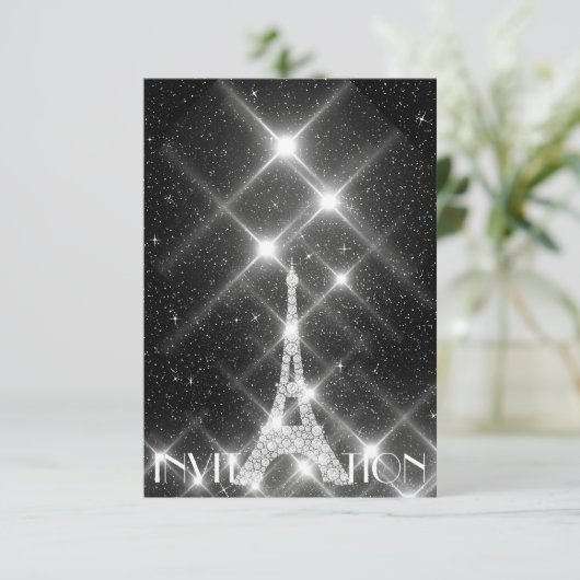 Black White Eiffel Tower Paris Dimond Crystals G Kaart (Staand voorkant)
