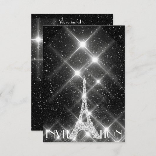 Black White Eiffel Tower Paris Dimond Crystals G Kaart (Voorkant / Achterkant)