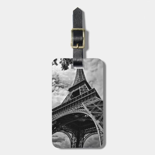 Black White Eiffel Tower Paris Europe Reivel Bagagelabel (Voorkant verticaal)