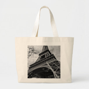 Black White Eiffel Tower Paris Europe Reivel Grote Tote Bag