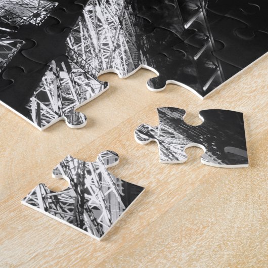 Black White Eiffel Tower Paris Europe Reivel Legpuzzel (Zijkant)