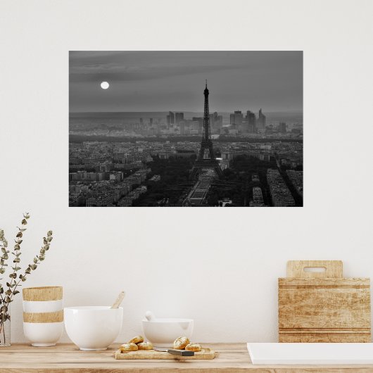 Black White Eiffel Tower Paris Europe Reivel Poster (Keuken)