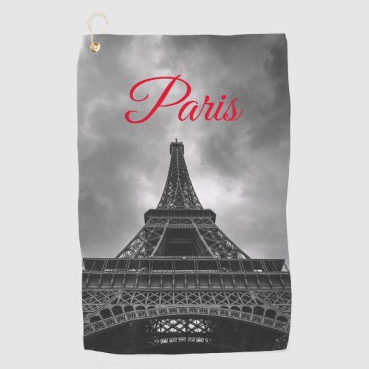 Black White Eiffel Tower Paris European Travel Golfhanddoek (Voorkant)