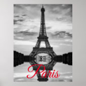 Black White Eiffel Tower Paris European Travel Poster (Voorkant)