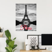 Black White Eiffel Tower Paris European Travel Poster (Thuiskantoor)