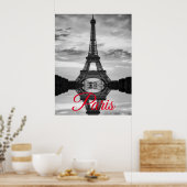 Black White Eiffel Tower Paris European Travel Poster (Keuken)