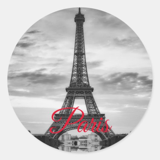 Black White Eiffel Tower Paris European Travel Ronde Sticker (Voorkant)