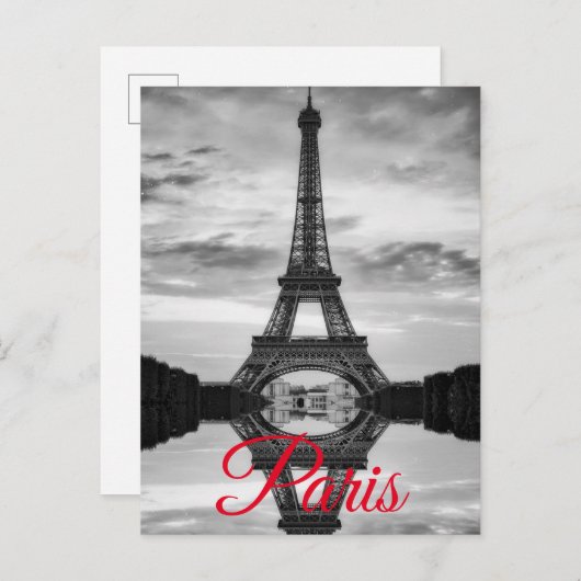 Black White Eiffel Tower Paris European Travel Uitnodiging Briefkaart (Voorkant / Achterkant)