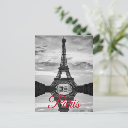 Black White Eiffel Tower Paris European Travel Uitnodiging Briefkaart (Staand voorkant)