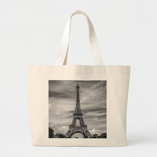Black & White Eiffel Tower Paris Frankrijk Grote Tote Bag (Voorkant)
